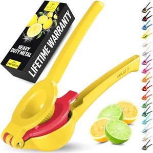 Zulay Metal 2-In-1 Lemon Squeezer Manual - Sturdy, Max Extraction Hand Juicer Lemon Squeezer Gets Every Last Drop - Easy to Clean Manual Citrus Juicer - Easy-to-Use Lemon Juicer Squeezer - Yellow/Red
