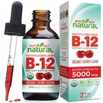 Organic Vitamin B12 Liquid - Sublingual Extra Strength 60 x 5000 mcg Drops, Methylcobalamin, Natural Cherry Flavor, Vegan, Maximize Absorption and Energy