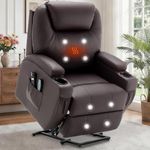 Electric Recliner with Massage and Heating, Power Lift Recliner Chair for Elderly and Adults, Modern Reclining Chair with Remote Control, Cup Holder, and Faux Leather Upholstery, Brown