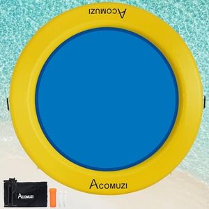 ACOMUZI 8FT Water Hammock Inflatable Floating Dock, Round Pool Hammock for Pool and Lake, Heavy Duty Lake Floats Inflatable Raft for Adults(Yellow Blue)