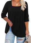 KARALIN Womens Plus Size Tops Tunic 3/4 Sleeve Square Neck Shirts Casual Soft Blouse 2XL Black