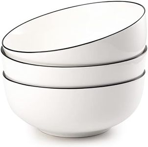 Dicunoy 3 Pack 65 OZ Large Serving Bowls, 8" Large Pho Bowl, Porcelain White Mixing Bowl for Salad, Deep Bowls for Soup, Noodle, Ramen, Pasta, Cereal, Popcorn, Microwave Dishwasher Safe