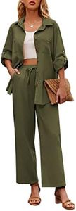 Zeagoo Women 2 Piece Linen Sets 2025 Button Down Shirt and Drawstring Long Pants Set Summer Outfits