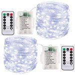 Ooklee® 2-Pack Fairy Lights Battery Operated, 10M 100 LED String Lights Waterproof Outdoor/Indoor, 8 Modes with Remote Timer, Twinkle Lighting for Gazebo Party Room Garland Xmas Decor (Cool White)