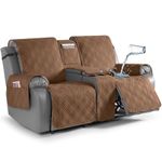 TAOCOCO Loveseat Recliner Cover with Center Console, 100% Waterproof Pet Cover for Dual Recliner with Straps Design, Split Reclining Loveseat Cover Furniture Pet&Kids Protector (2 Seater, Brown)