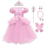 Kids Cinderella Dress up Girls Princess Costume Fairy Tale Sophia Rapunzel Cosplay Fancy Dress Halloween Carnival Outfit Pink 3(with Accessories) 4-5 Years