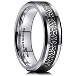 King Will 6mm Silver Celtic Knot Tungsten Carbide Ring Inlay Celtic Knot Wedding Band for Men Ring Comfort Fit 9