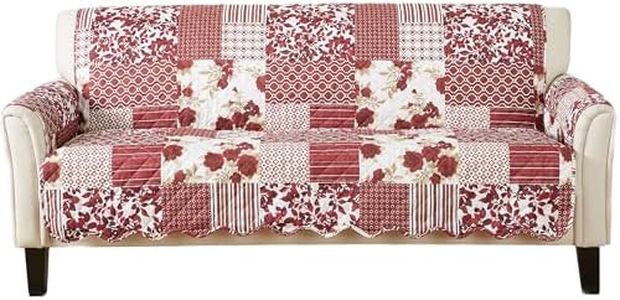 Great Bay Home Patchwork Scalloped Printed Furniture Protector Stain Resistant Sofa Cover (Sofa, Burgundy)