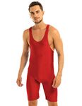 FEESHOW Mens One-Piece Sleeveless Solid Modified Wrestling Singlet Boxer Briefs Tight Bodysuit Red XXL