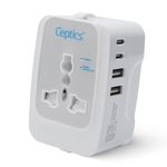 Ceptics Travel Adapter, India to Universal Travel Adapter with Type C, International All in One Travel Adapter, Universal Travel Essentials with 2 USB, 2 USB-C 3.4A Universal Adaptor