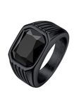 Bestyle Cool Black Rings for Men Boys - Classic Black Onyx Ring Square Signet Rings with Black Agate Gemstone Ring for Men, Retro Thumb Pinky Ring for Men, Size 8