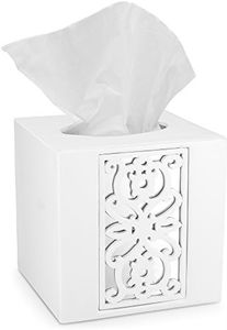 Creative Scents Mirror Janette White Tissue Box Cover Square - Decorative Square Tissue Box Holder for Bathroom with Durable Bottom Slider - Beautiful Mirrored Tissue Holder for Bathroom