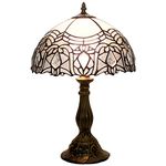 WERFACTORY Tiffany Lamp White Bent Stained Glass Bedside Table Lamp Reading Light 12X12X18 Inches Decor Bedroom Living Room Home Office S508W Series