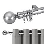 Hafaa Curtain Poles Plain Metal Ball Adjustable Decorative Window Curtain Pole Includes 70 to 120 cm Extendable Curtain Rod, 60mm Size Classic Finials, Rings, Brackets & Fittings Set, Chrome