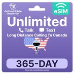 Jethro Mobile - eSIM USA for Canadian Travelers, Unlimited Talk & Text, Uses T-Mobile Network, 365 Days Service with Easy Activation and International Calling to Canada