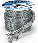 PropelTech Anchor Rope Braided Anchor Line(Grey, 3/8" x 50') Premium Solid Braid MFP Boat Rope with Stainless Steel Thimble & Shackle, Quality Marine Rope, Boat Accessories