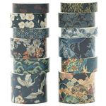 KAVI' S 12 Rolls Kyoto Charm Washi Tape Set Japanese Arts Adhesive Tapes Geometric Garden Decorative Masking Tape Sets for Craft, Kids, Scrapbook, DIY, Gift Wrapping (Azure Tranquility)
