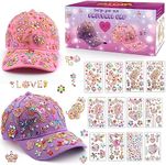 Gifts for Girls 5 6 7 8 9 10 11 Year Old DIY Baseball Cap, Decorate Your Own Cap with Gem Stickers, Halloween Christmas Birthday Present Girls 4-12, Baseball Cap Craft Kit, Kids Girl Outdoor Sun Hat
