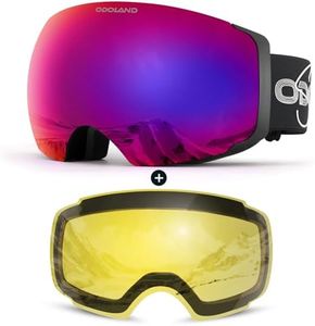 Odoland Magnetic Interchangeable Ski Goggles with 2 Lens, Large Spherical Frameless Snow Snowboard Goggles for Men Women, Black Frame Purple Lens