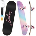 ILAHUI Skateboards, 31 x 8 inch Complete Standard longboard for Beginners, 7 Layer Maple Double Kick Deck Concave Trick Skateboard for Kids and Adults(Pink)