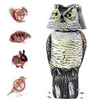 Asdomo Bird Repellent Owl Decoy with Rotating Head Scarecrow Repeller Natural Enemy Deterrent Sound for Birds, Mice, Squirrels, Rabbits More