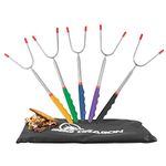 BBQ Dragon Marshmallow Roasting Sticks - Set of 5 Multicolored Telescoping Smores Sticks - Hot Dog Sticks Campfire Accessories, Extends 45inches Long - Great Smores Kit for Fire Pit & Bonfire for Kids