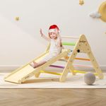 BanaSuper 2 in 1 Toddler Rainbow Triangle Climber Set Kids Foldable Wooden Climbing Triangle with Ramp Indoor Playground Montessori Toys for Children