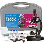 AmScope M30-ABS-KT1 Beginner Microscope Kit, LED and Mirror Illumination, 300X, 600x, and 1200x Magnification, Includes 48-Piece Accessory Set And Case, Black