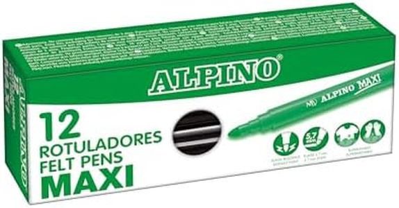 Alpino - Astuccio 12 pennarelli Maxi nero | Pennarelli super lavabili per bambini | Pennarelli super luminosi scolastici | Pennarelli a punta spessa 5,7 mm | Lunga durata e resistenza