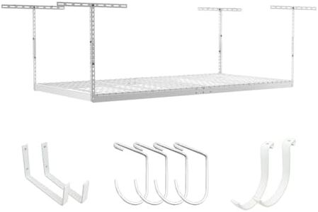 SafeRacks 4x8 Overhead Garage Storage Rack Heavy Duty - White (18"-33") - Holds 600 lb
