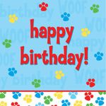 18-Count Paper Lunch Napkins, Paw-Ty Time Happy Birthday