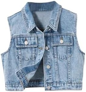 SweatyRocks Girl's Denim Vest Button Down Sleeveless Jean Jacket Outerwear with Pockets Light Blue 10Y
