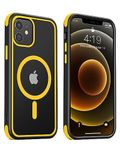 MobNano Hybrid Clear Magnetic iPhone 12 Case, iPhone 12 Pro Case, [Wireless Charging + MagSafe Support] Silicone Shockproof Bumper hard Transparent Outdoor Football Phone 12 12pro Cover - Black/Yellow