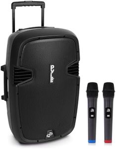Pyle Portable PA System, Powerful Bluetooth Speaker with 2 Wireless Mics, 1600W, Trolley Handle & Wheels, Long Battery Life, Enhanced Audio for Karaoke, DJs, Events & Public Speaking
