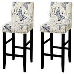 SearchI Printed Bar Stool Covers Set of 2, Stretch Removable Washable Bar Stool Chair Covers, Counter Height Chairs Covers for Kitchen Dining Room Cafe Furniture (Flowers Butterfly)