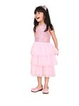 LILPICKS Girls Sequin One Shoulder Layered Fit n Flare Party Dress (Pink) (4-5Y)