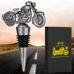 LKKCHER Motorcycle Wine Stopper, Motorbike Wine Gifts Birthday Gifts for Men Bikers, Bottle Stoppers for Wine Champagne, Dark Silver with Gift Box