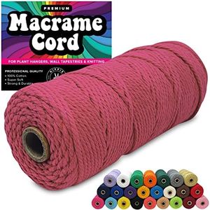 3mm Macrame Cord 3mm Thick Cords for Macrame Yarn 100% Cotton Colored Macrame Rope Cord Natural Craft Cord String Yarn Supplies 325 Feet 3 mm Cotton Macrame Cord Thin Hot Pink Macrame Supplies