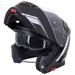 Zorax Matt Black/Silver M (57-58cm) Anti-fog Double Visor Flip up Motorbike Helmet fitted with Blinc Bluetooth System Motorcycle Dual-Speaker Headset,Noise-Free,Automatic Answering