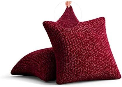 PAULATO BY GA.I.CO. Throw Pillow Cover - 18x18 Pillows Slipcover 2 pcs Set - Soft Polyester Fabric Slipcover - 1-Piece Form Fit Stretch Furniture Protector - Velvet Collection (18x18, Burgundy)