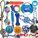 Beiker Puppy Teething Chew Toys - 15 Pack Durable Small Dog Toys for Puppies, Dog Rope Chew Toys Bundle for Boredom, Interactive Squeaky Treat Dispensing Ball, Funny Flyer, Non-Toxic & Safe