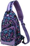 Sling Bag for Women, VASCHY Girls‘ One Strap Over the Shoulder Crossbody Backpack Chest Bag for Hiking/Travel/Outdoor Butterfly