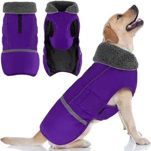 Doglay Dog Coat, Waterproof Dog Jacket Pet Winter Coat for Cold Weather with Thicken Furry Collar, Reflective Puppy Winter Jacket Warm Fleece Lining for Small Medium Large Pets