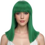 IMISSU Short Natural Cut Hair Cosplay Wig with Straight Bangs Halloween Costume Party Bob Wigs for Women (Green)