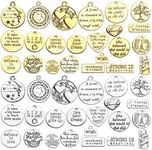 Words Pendant Charms, 46pcs Inspirational Words Charms Alloy Message Bead Pendants Accessory for DIY Necklace Bracelet Jewelry Making Crafting, Antique Golden and Silver