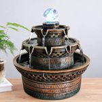 HOME CUBE Polyresin Tabletop Indoor Waterfall Fountain LED Light & Crystal Ball for Home Decor, Showpiece Fountain for Living Room Housewarming Gift Office Zen Water Fountain - 24x24x26cm (FT_013)