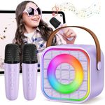 YLYYCC Mini Karaoke Machine with 2 Wireless Microphone, Portable Purple Bluetooth Speaker for Kids, Birthday Teen Toys Gifts Ideas for Girls Ages 4, 5, 6, 7, 8, 9, 10, 12+ Year Old, Family Home Party