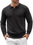 COOFANDY Men's Knit Polo Shirt Long Sleeve Vintage Golf Shirt Lightweight Sweater Black