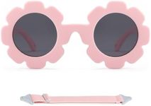 BABIEOJO Polarized Flower Sunglasses - Girls Cute Round Shades Toddler Sunglasses with Strap Age 0-3 (Pink)