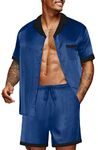 Ekouaer Mens Silk Pajamas Short Sleeve Pjs Sets Satin Button-Down Pajamas Set Satin Sleepwear Lounge Set Shorts, Medium Navy Blue